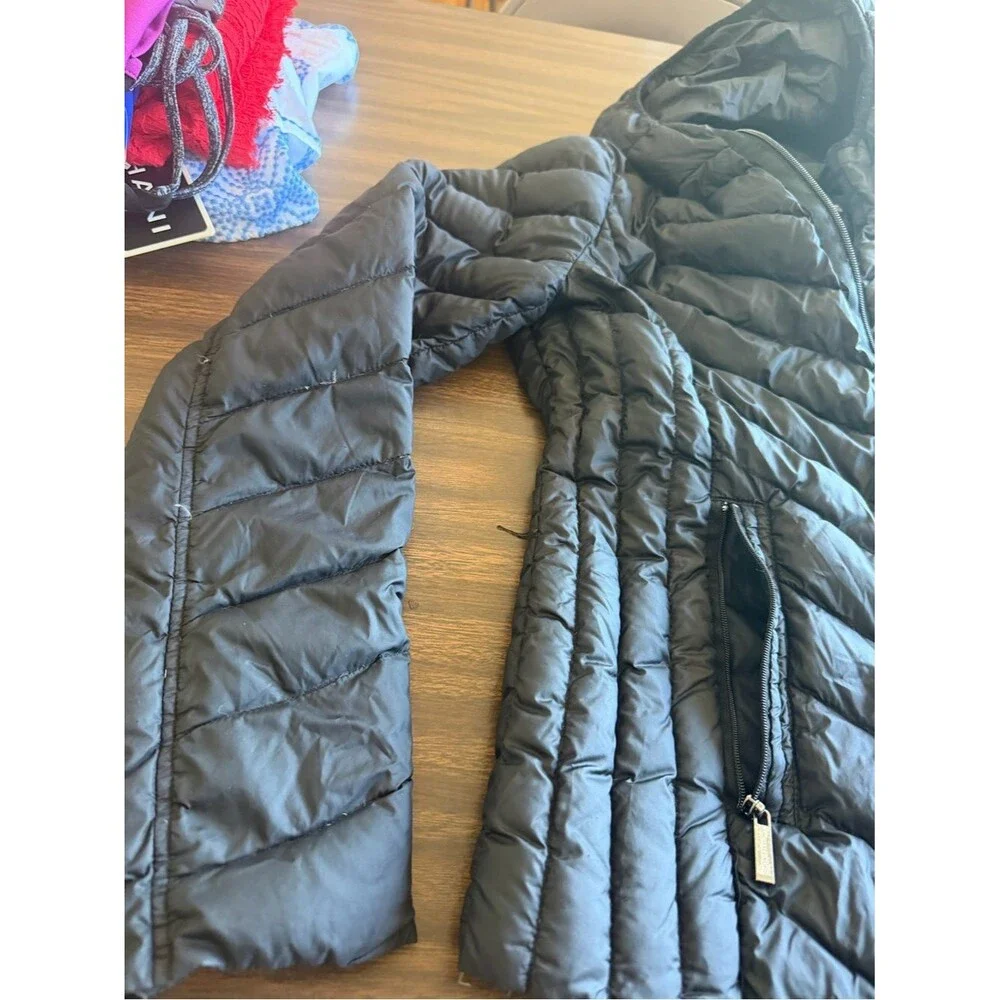 Michael Kors Black Puffer Jacket with Gold Logo Medallion